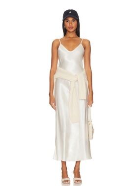 Enza Costa satin bias midi dress in off white
